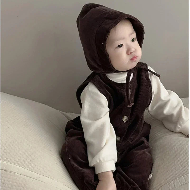 Ensemble barboteuse et chapeau en velours côtelé pour bébé garçon et fille, costume imbibé de glaçure pour tout-petits, vêtements d'automne et d'hiver