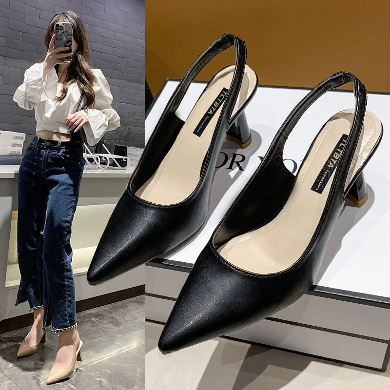 Baotou-Sandales Africaines à Talons Hauts pour Femme, Chaussures Simples à Bout Jolie tu, Chaussures de Travail Noires, Nouvelle Collection Printemps 2025