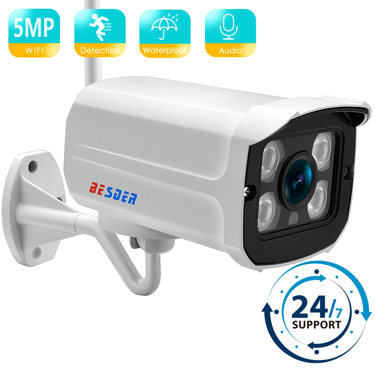 BESDER 5MP 2MP Audio sans fil Version nocturne alarme Push P2PWifi caméra balle caméra IP extérieure avec emplacement pour carte SD Max 128GB iCsee