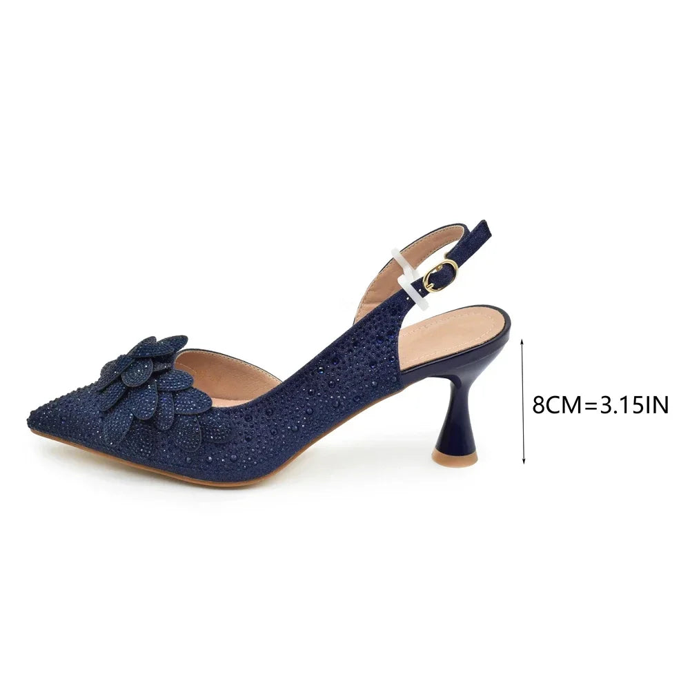 Ensemble de chaussures et de sacs italiens de luxe pour femmes, escarpins de mariage à bout pointu, talons hauts, strass, ensemble de chaussures et de sacs de fête pour dames