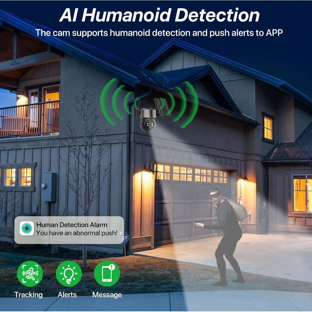 Caméra solaire extérieure sans fil PTZ IP 4G, WiFi, 2K, 4MP HD, batterie intégrée, alarme humaine PIR, caméra de Surveillance vidéo, application iCsee