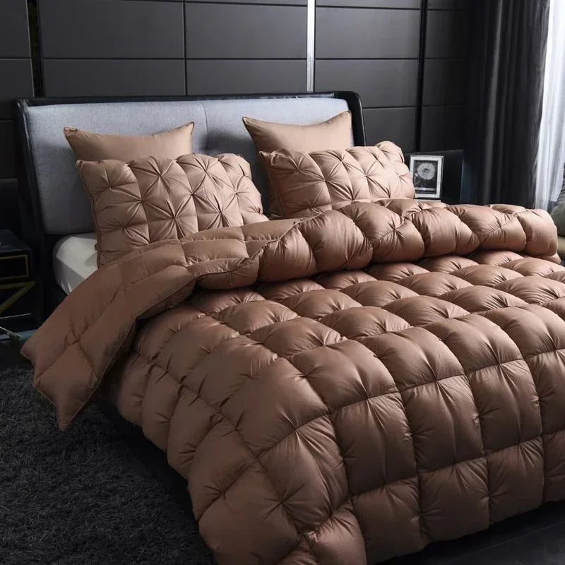 Couette en duvet d'oie blanche chaude d'hiver épaisse couverture de lit de pain 3D luxe pincement plissé remplissage pour couettes simple Double couette