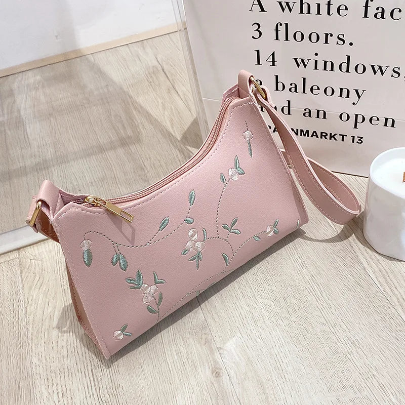 Sac à main en cuir PU souple pour femmes, petit fourre-tout pour filles, sacs sous les bras, sac à main de voyage de plage, dentelle florale, été initié