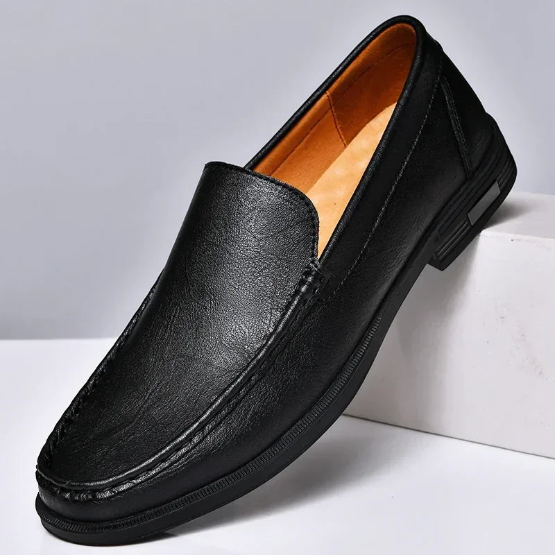 Chaussures en cuir véritable pour hommes, chaussures formelles à enfiler pour le bureau, pour fête de mariage, chaussures habillées pour la conduite, mocassins paresseux