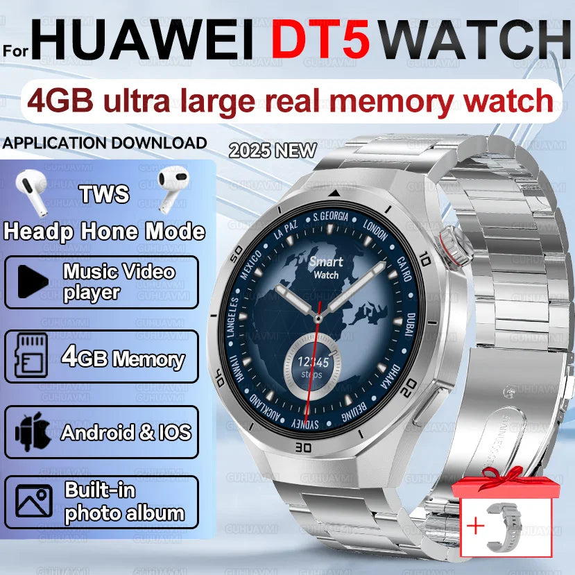 Pour HUAWEI 4GB mémoire hommes affaires Smartwatch Bluetooth appel surveillance de la santé GPS Navigation montre intelligente connecter TWS écouteurs