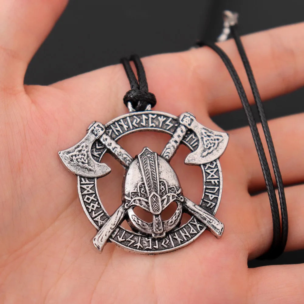rétro corbeau prairie loup Double face Viking Tomahawk pendentif collier charme collier pour hommes accessoire en métal bijoux de fête