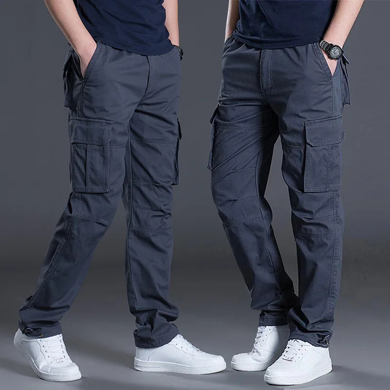 Pantalon cargo à jambe droite pour homme, 2025 coton, poches multi-rabat, extérieur décontracté, travail, randonnée