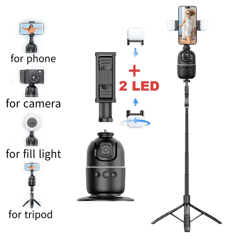 Bâton de Selfie à cardan intelligent AI, suivi automatique du visage, Rotation du cardan portable pour Smartphone, caméra, trépied vidéo, stabilisateur avec LED