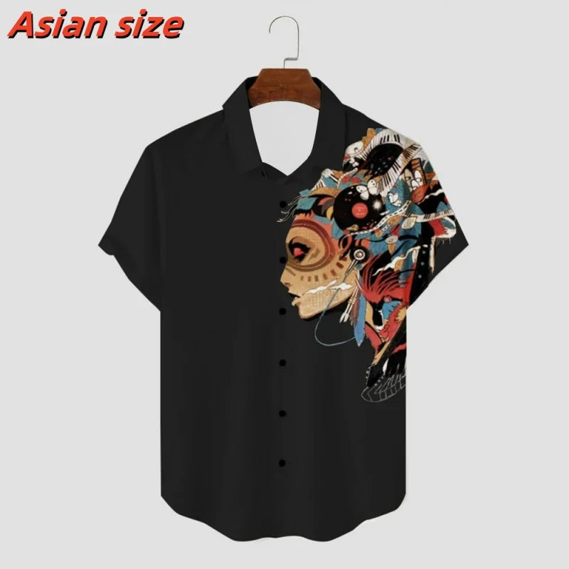 Chemise hawaïenne à motif mystère rétro pour hommes, chemises de plage ethniques imprimées en 3D, décontractées, manches courtes, boutons à revers, chemisiers
