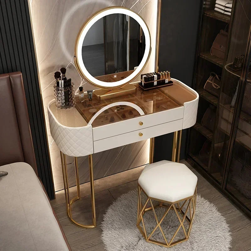 Miroir de maquillage de luxe avec lumière LED, meuble de rangement pour chambre à coucher, salon