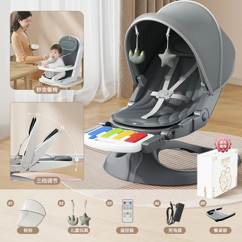 Chaise à bascule électrique pour bébé, touches de piano, lit de bébé confortable avec musique Bluetooth de 0 à 3 ans, lit de berceau électrique pour bébé, videur