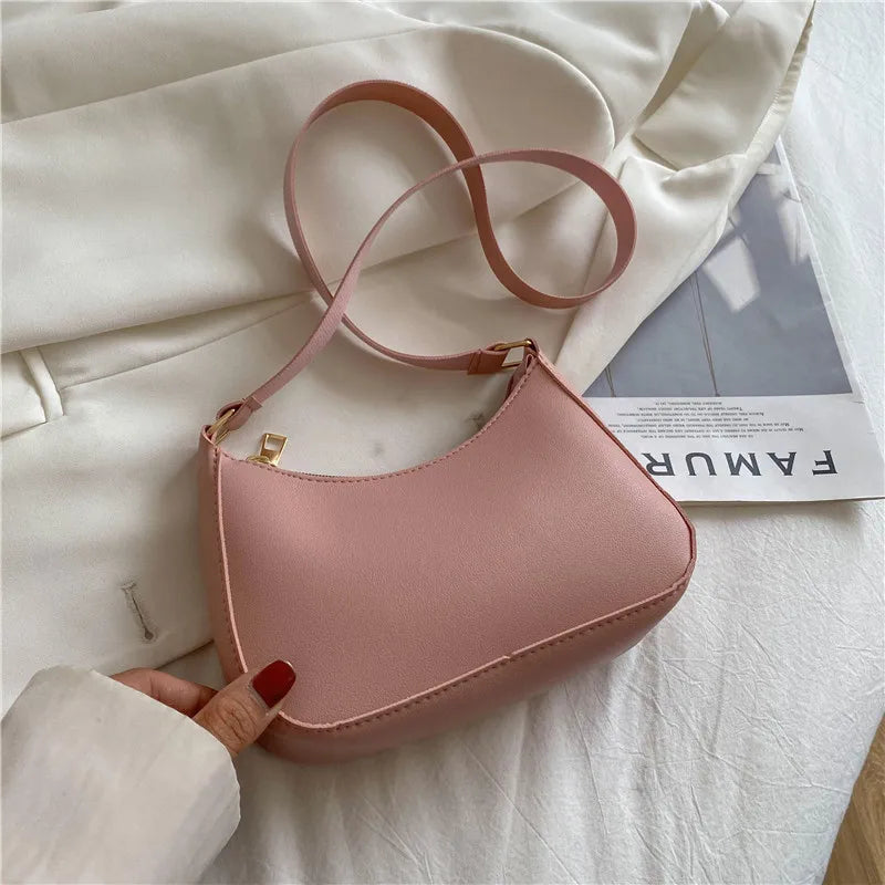 Sacs à main rétro en cuir PU pour femmes, couleur unie, sac à bandoulière sous les bras, sacs à main décontractés de styliste
