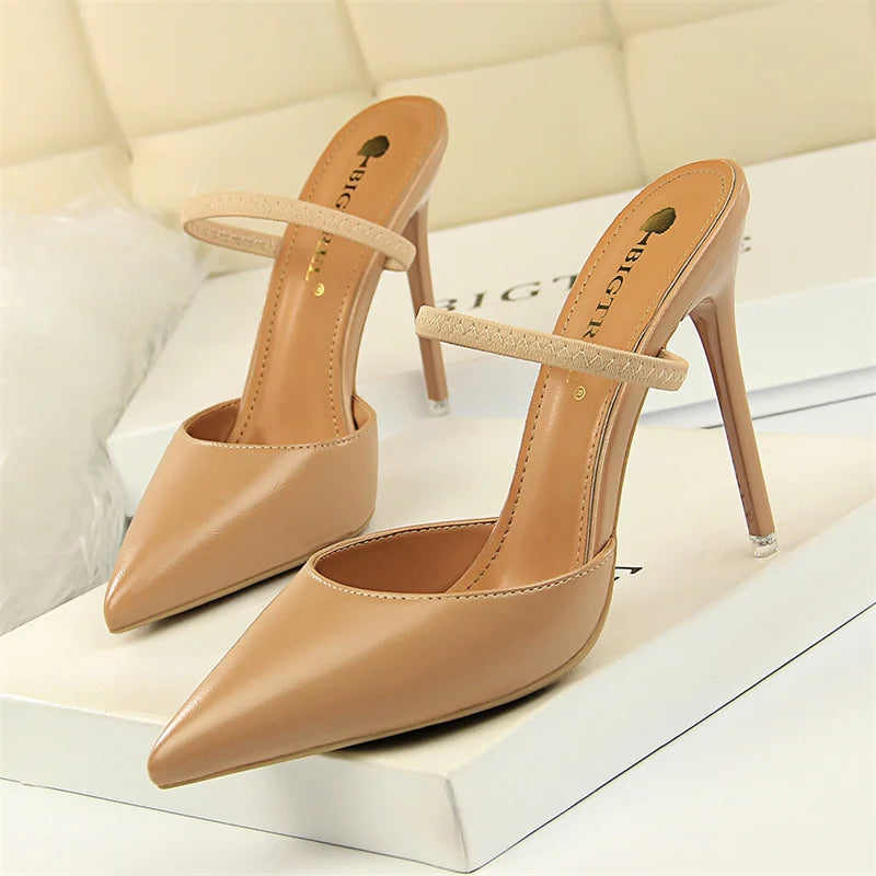 Mules à talons hauts minces pour femmes, bouche peu profonde, escarpins à enfiler, pantoufles pointues Parker, creux, rétro, simple, été, mariage