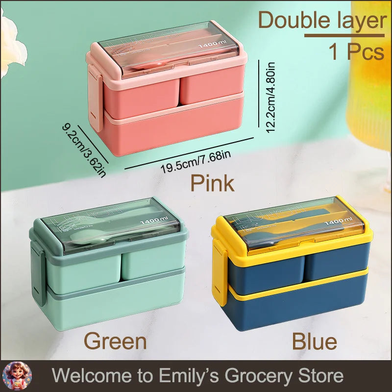 Boîte à déjeuner Portable pour enfants, avec fourchette et cuillère, boîtes à Bento en plastique Double couche pour micro-ondes, ensemble de vaisselle, conteneur de stockage des aliments