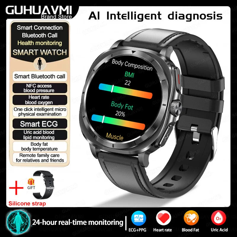 2025 nouveau pour Samsung Galaxy montre 7 acide urique pression artérielle oxygène sanguin analyse du corps montre intelligente ECG + PPG horloge Smartwatch hommes