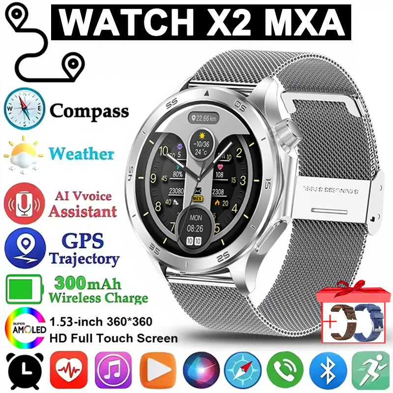 Pour montre OPPO X2 sport montre intelligente hommes HD écran GPS tracker boussole Bluetooth appel fréquence cardiaque étanche montre intelligente 2025 nouveau
