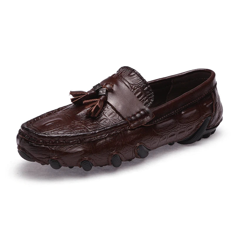 Hommes en cuir véritable chaussures d'affaires motif Crocodile mocassins mode mocassins mâle conduite appartements confortable sans lacet homme chaussures décontractées