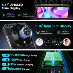 【Première mondiale】Ulefone Armor 28 Pro 5G Téléphone robuste AI 32 Go RAM 512 Go ROM Smartphone 120 W MTK Dimensity 7300 Téléphone portable 10600 mAh 6,67 "AMOLED