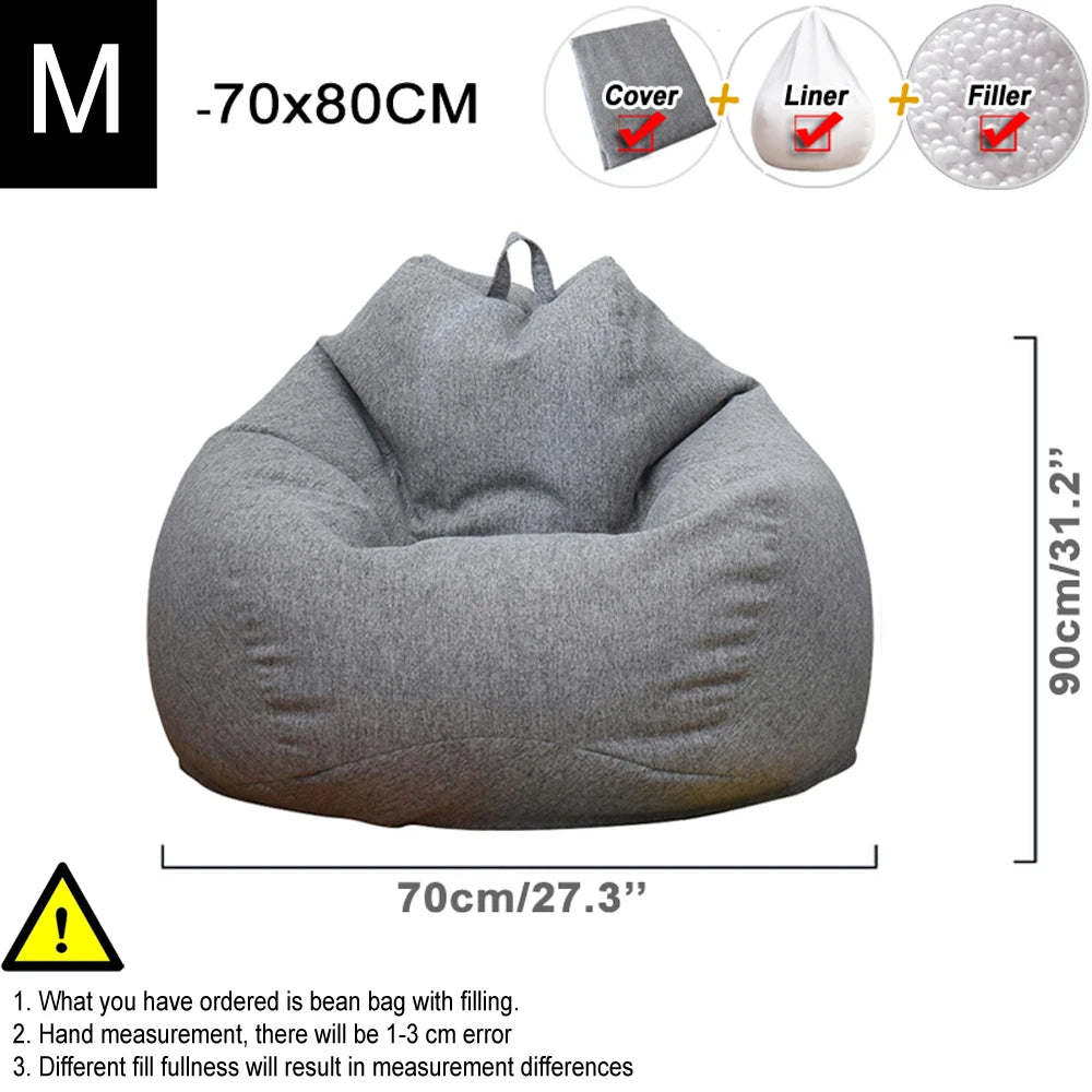 No Stuffed Gray Bean Bag Chair Giant Beanbag Pouf Sofa Bed Puff Ottoman Futon Room Seat Tatami Relax Lounge Furniture