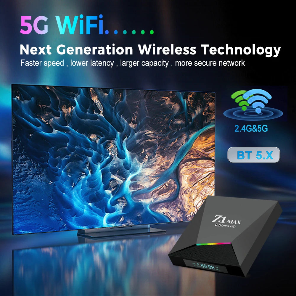 Z1 Max TV Box Android 15 iptv Allwinner H618 Quad Core 4G 5G double WiFi HD 8K 4K lecteur multimédia BT 5.0 prise en charge vocale télécommande TV Box