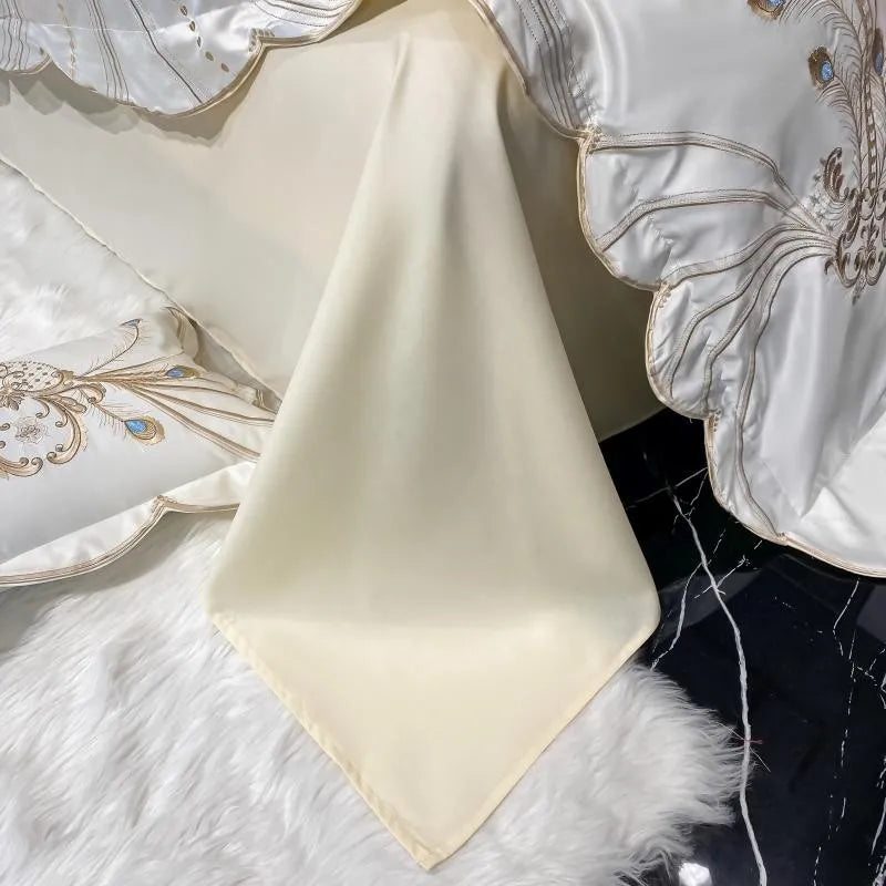 4/6 pièces blanc gris satin or broderie luxe Satin coton ensemble de literie Double reine roi housse de couette drap de lit taies d'oreiller