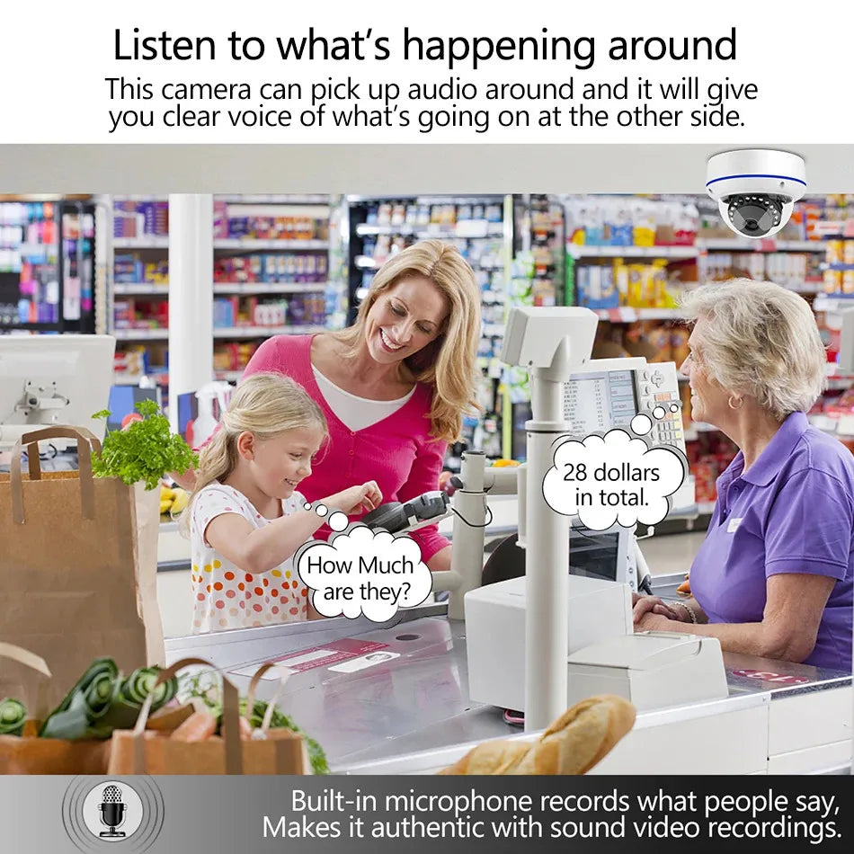 Techage-Caméra IP POE de sécurité intérieure, système de surveillance de bureau, anti-vandalisme, étanche, audio unidirectionnel, breton, 4MP, 5MP