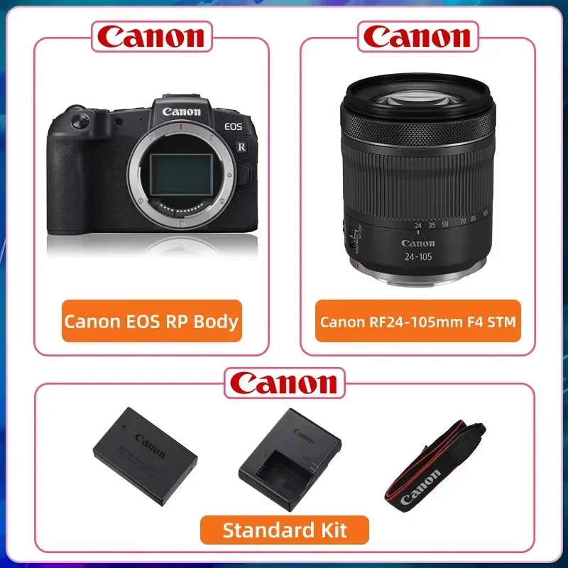 Appareil photo professionnel numérique sans miroir plein format, corps vidéo 4K, objectif RF 24-105mm F4 STM USM, IL EOS RP