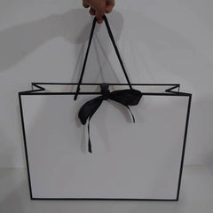 Sac en Papier Blanc avec Votre Propre Logo et Bowkno, Cadeau Élégant et Personnalisé, Imprimé de Luxe, Vente en Gros, 500 Pièces/Lot