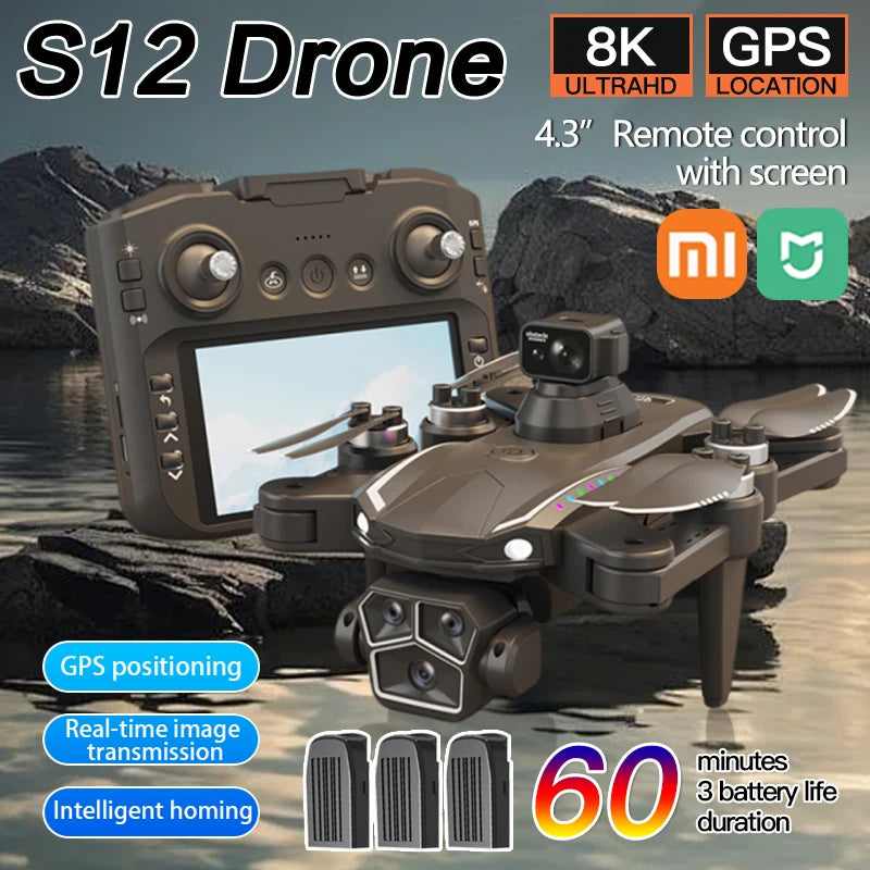 Xiaomi S12 Drone 8K professionnel double caméra GPS FPV moteur sans brosse flux optique flottant pliable quadrirotor pliable 4K Dron