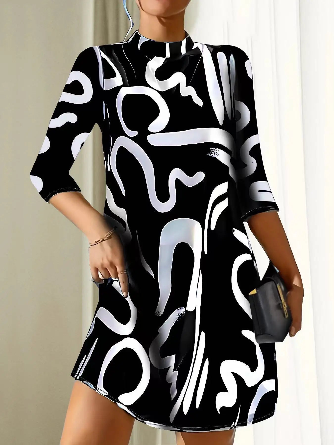 Mode à manches longues imprimé Mini Robe femmes 2023 automne tempérament décontracté bureau dames robes pour femmes Robe Femme