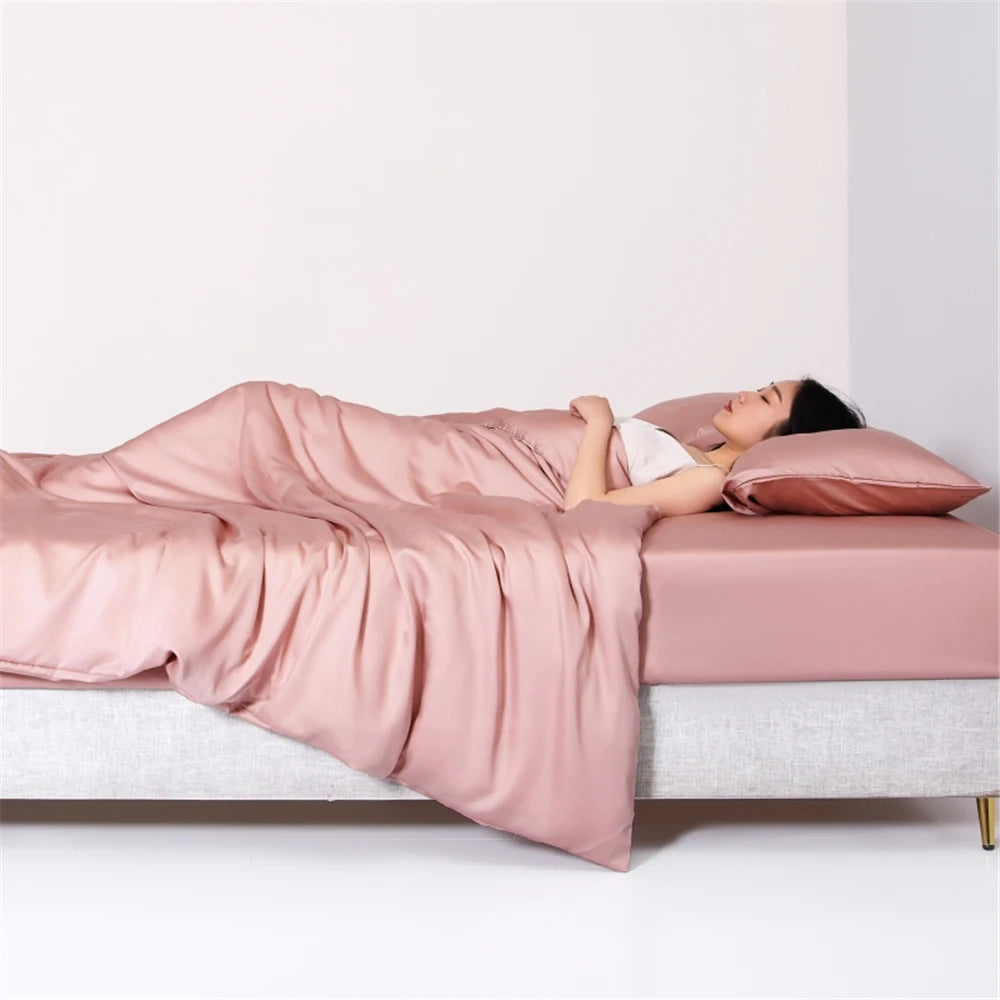 Liv-esthete – parure de lit 100% soie, vert pur, couleur unie, drap plat, taies d'oreiller, Queen size, King size, housse de couette, cadeau de sommeil