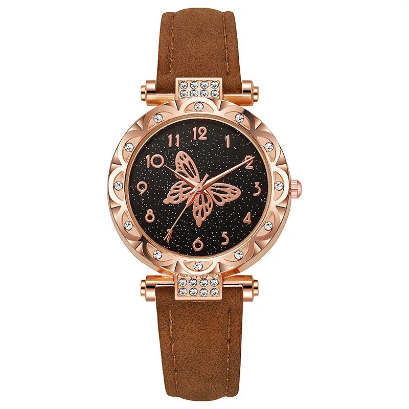 Montres papillon en perles roses pour femmes, montre-Bracelet décontractée avec strass, Simple, horloge à Quartz pour dames