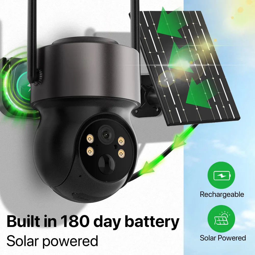 Caméra solaire extérieure sans fil PTZ IP 4G, WiFi, 2K, 4MP HD, batterie intégrée, alarme humaine PIR, caméra de Surveillance vidéo, application iCsee