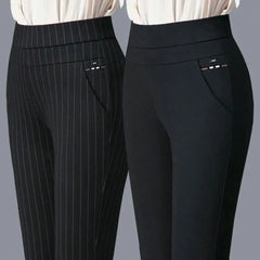 Pantalon de printemps pour mère, taille haute, poches extensibles décontractées, couleur unie, haut ajusté, grande taille, pantalon crayon, vêtements pour femmes