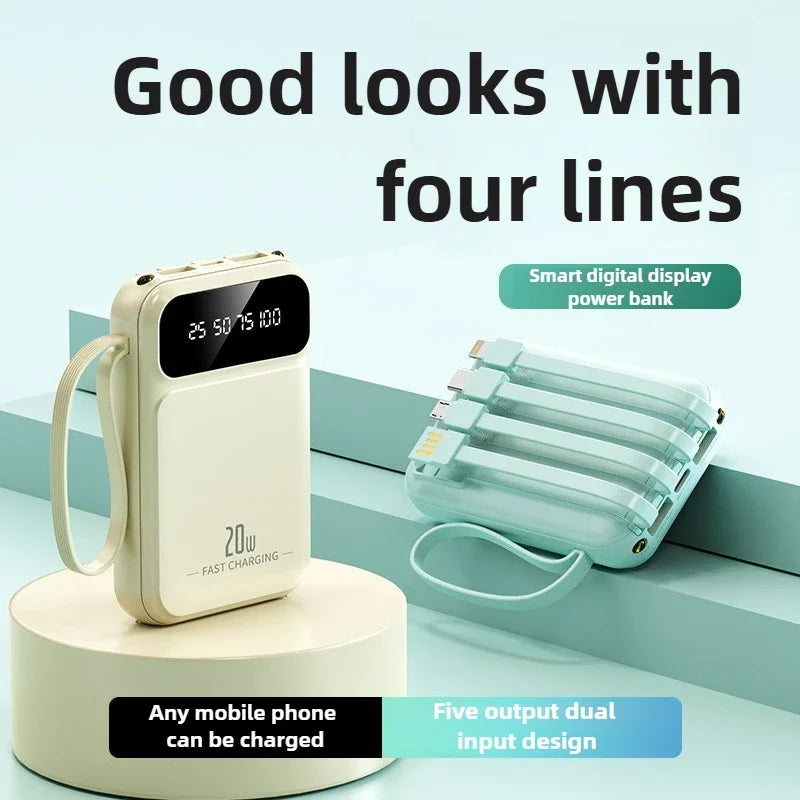 20000mAh batterie externe haute capacité 4 en 1 câble PD 20W charge rapide Powerbank chargeur de batterie Portable pour IPhone Samsung Huawei