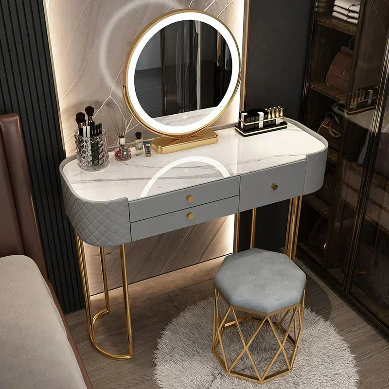 Miroir de maquillage de luxe avec lumière LED, meuble de rangement pour chambre à coucher, salon