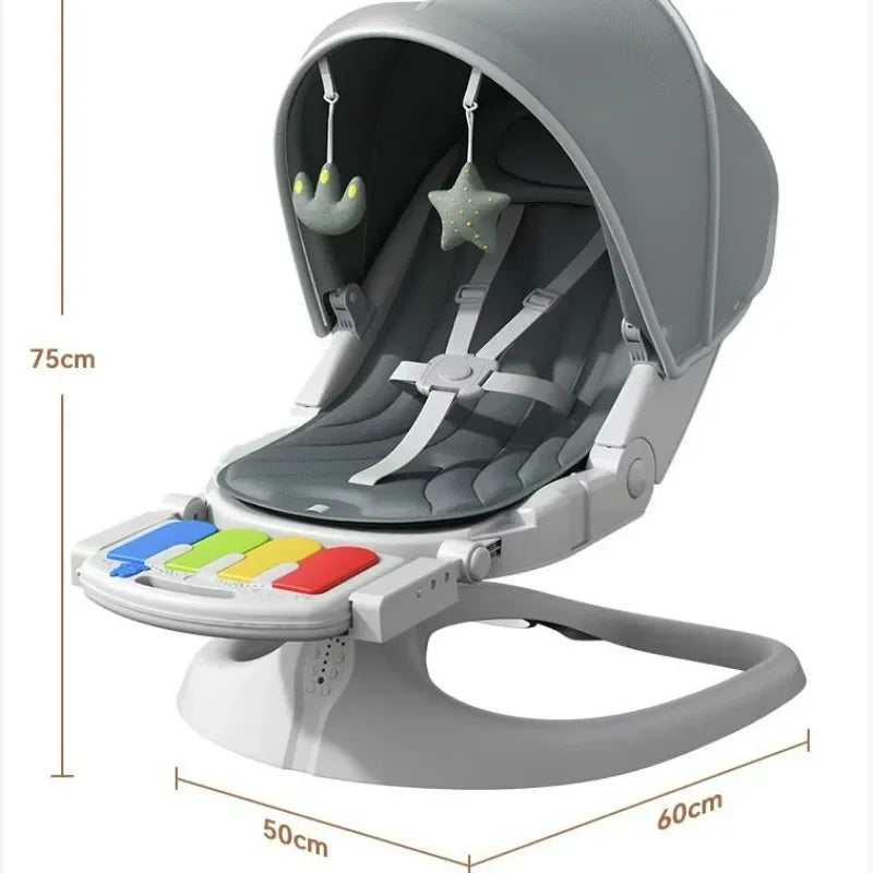 Chaise à bascule électrique pour bébé, touches de piano, lit de bébé confortable avec musique Bluetooth de 0 à 3 ans, lit de berceau électrique pour bébé, videur