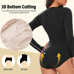 POKARLA Spandex élastique Body costume Shapewear femmes corps Shaper ventre contrôle à manches longues ouvert entrejambe col rond sans couture Shapers