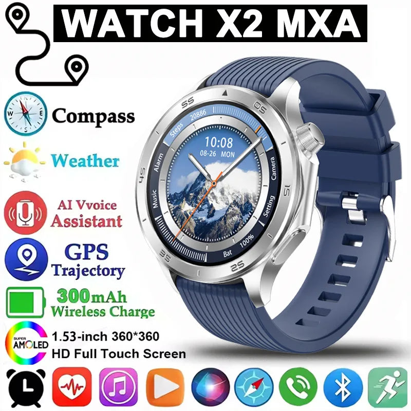 Pour montre OPPO X2 sport montre intelligente hommes HD écran GPS tracker boussole Bluetooth appel fréquence cardiaque étanche montre intelligente 2025 nouveau