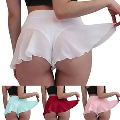 Femmes Sexy Sheer Ruffles Jupe Shorts Transparent Taille Haute Mini Jupes Sports D'été Fitness Yoga brevPantalon Chaud S-3XL