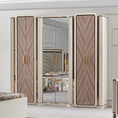 Ensemble de chambre King King King King avec miroir doré, meubles de chambre lumineux, élégant et surdimensionné, style turc, pas cher, luxe