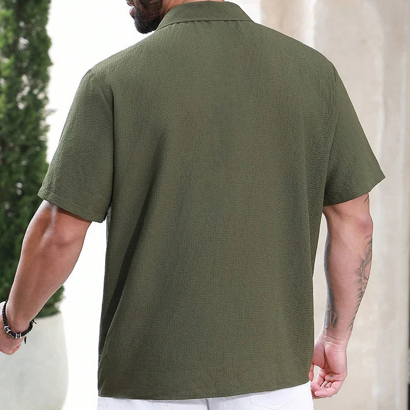 Chemise décontractée fine haut de gamme pour hommes, respirante, résistante aux rides, évacuant l'humidité, avec Texture pour hommes, chemise à manches courtes