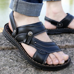 Sandales d'été en cuir véritable pour hommes, pantoufles pour hommes, chaussures de plage à semelles épaisses, antidérapantes, Zapatos Hombre