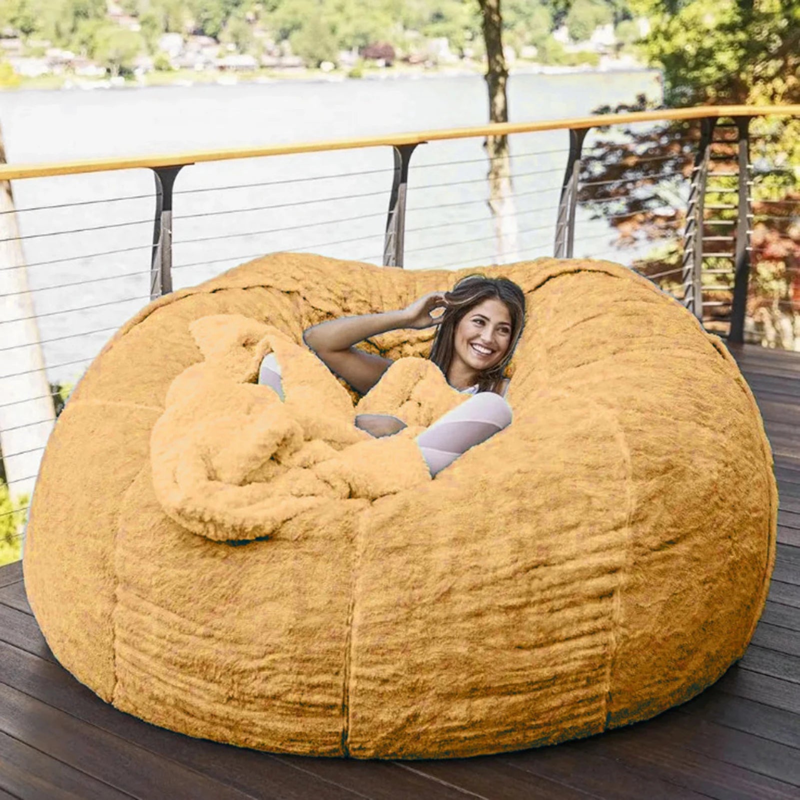 Pas de peluche gris pouf chaise géante pouf Pouf canapé-lit bouffée Futon chambre siège Tatami Relax salon meubles seulement sac étui