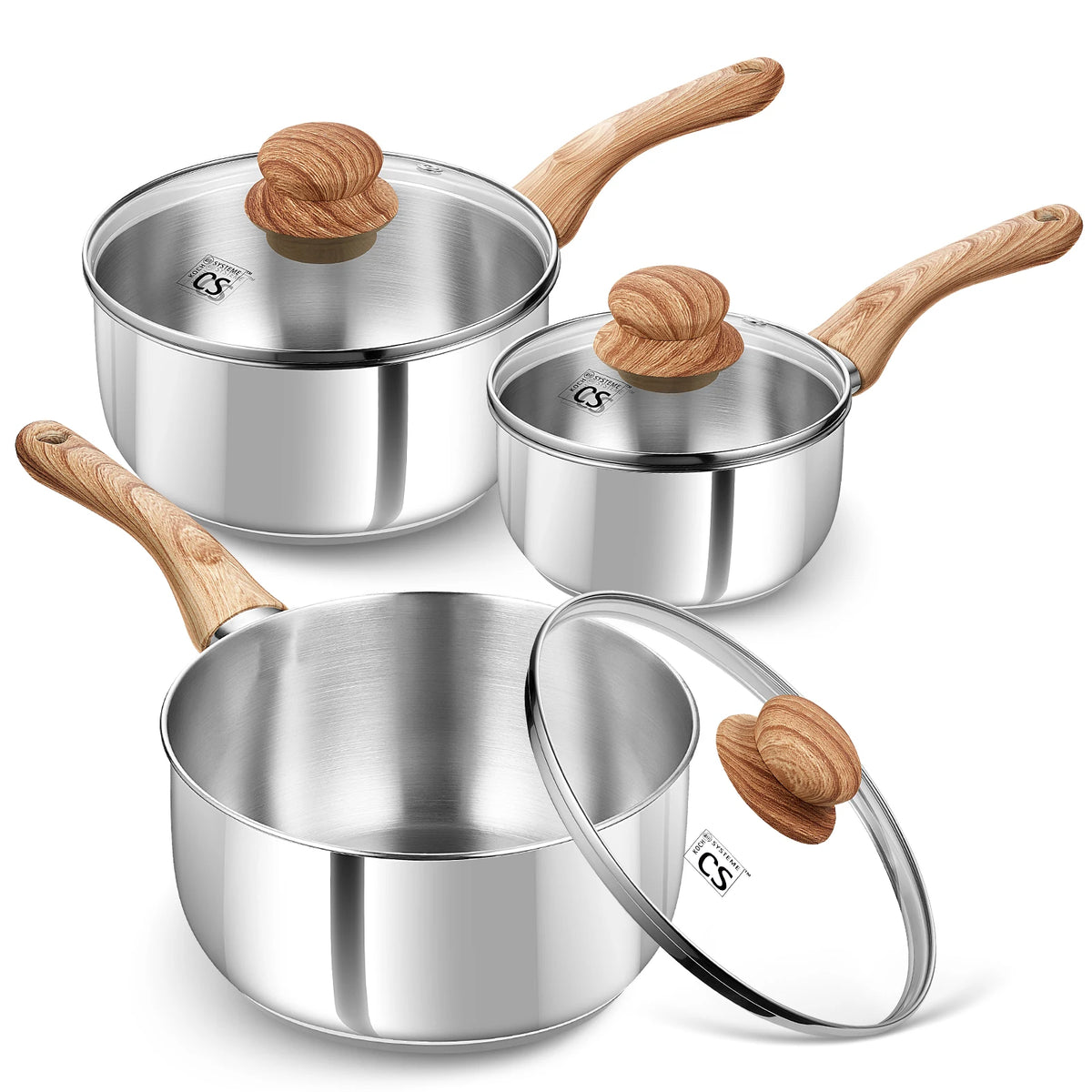 KOCH SYSTEME CS casserole en acier inoxydable 1QT/2QT/3QT Pot à lait antiadhésif avec poignée en bakélite résistante à la chaleur casseroles à Sauce Induction