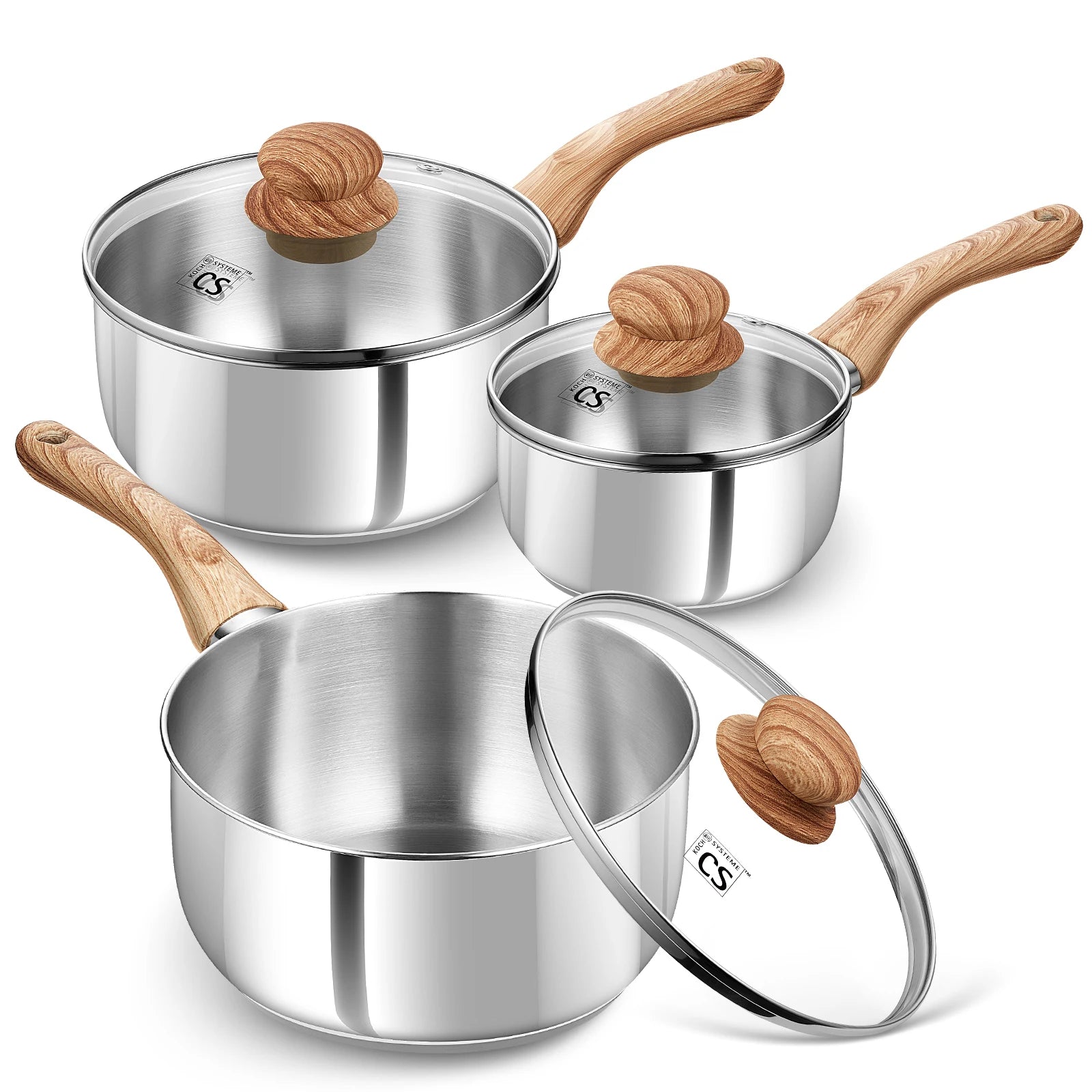 KOCH SYSTEME CS casserole en acier inoxydable 1QT/2QT/3QT Pot à lait antiadhésif avec poignée en bakélite résistante à la chaleur casseroles à Sauce Induction