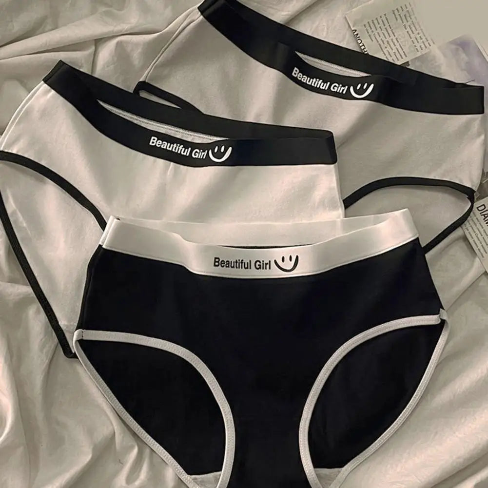 Women Panties Seamless Mid Waist Contrast Color Letter Pattern Elastic Underwear Japanese Style Lady Briefs Underpants