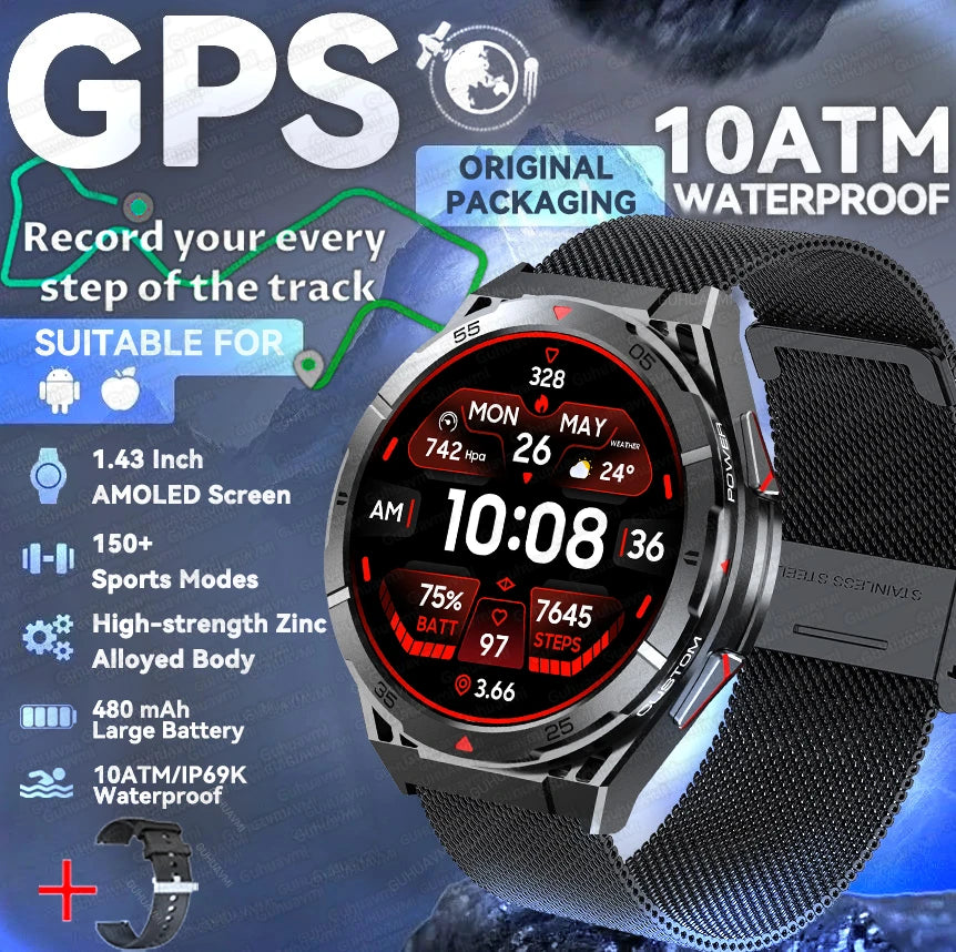 2025 nouveau pour HUAWE Original GPS SmartWatch Ultra 466*466 HD AMOLED affichage sport boussole BT appel IP69 étanche Bracelet intelligent