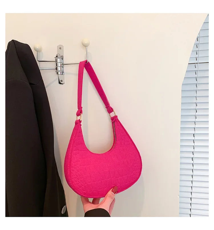 Sacs à bandoulière en tissu feutré pour femmes, pochette sous les bras à petite poignée, pochette de luxe de couleur unie, sac à main avec bourse