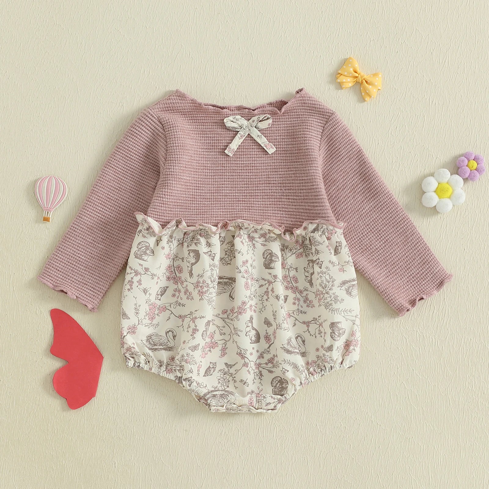 Barboteuse d'automne pour bébé fille de 0 à 18 mois, décontractée, manches longues, col rond, imprimé Floral, Patchwork, combinaison pour nouveau-né, vêtements quotidiens mignons